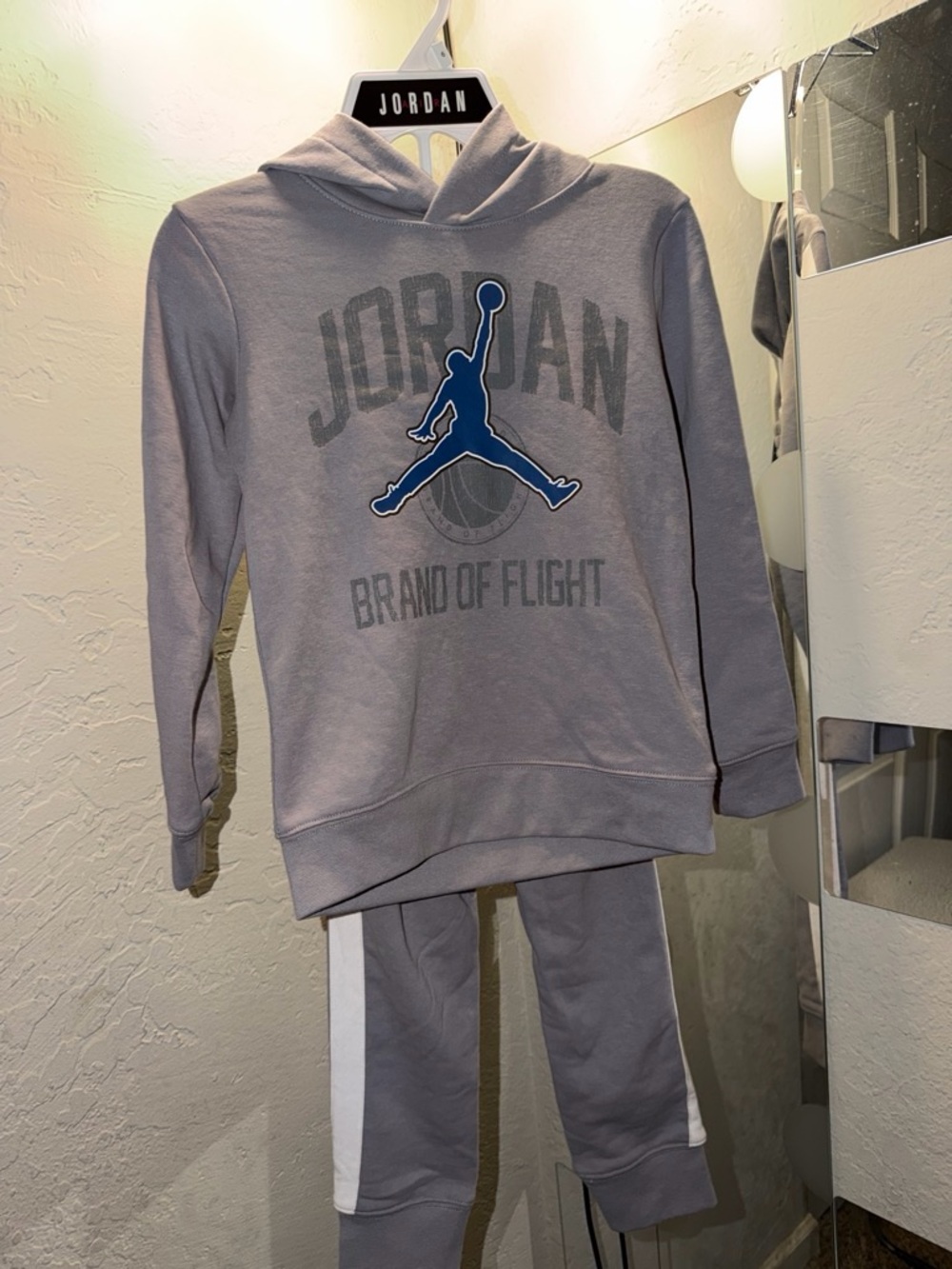 Jordan Kids Gray Hoodie & Joggers Set with Blue Jumpman medium.size 6
